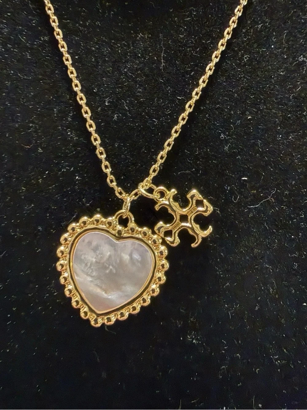 NEW Tory Burch Logo Shell Heart Cross Gold Plated  Charms Pendant Necklace Chain